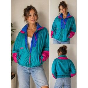 Columbia Vintage Colorblock Windbreaker Jacket Teal Pink Blue Women's S/M